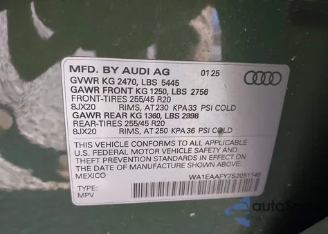 2025 Audi Q5 Premium Plus 45 Tfsi S Line Quattro S Tronic z USA, uszkodzony, nr VIN WA1EAAFY7S2051146